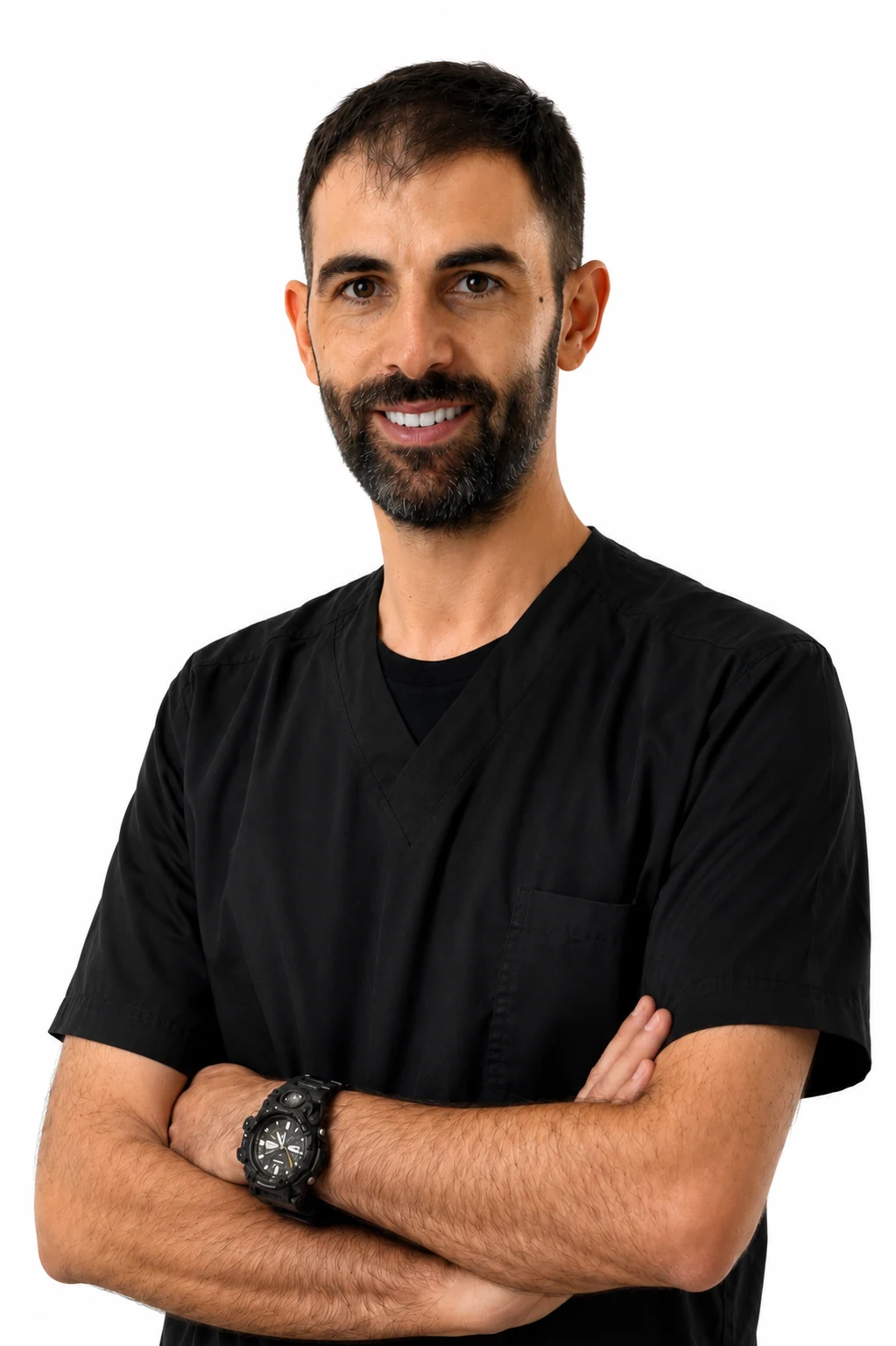 Ritratto professionale del Dott. Luca Mezzofranco con camice nero